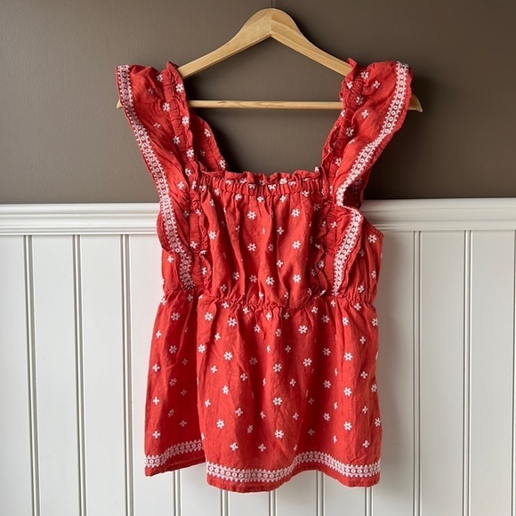 OLD NAVY Orange and White Embroidered Smocked Frilly Crop Top Size CS - Picture 7 of 7